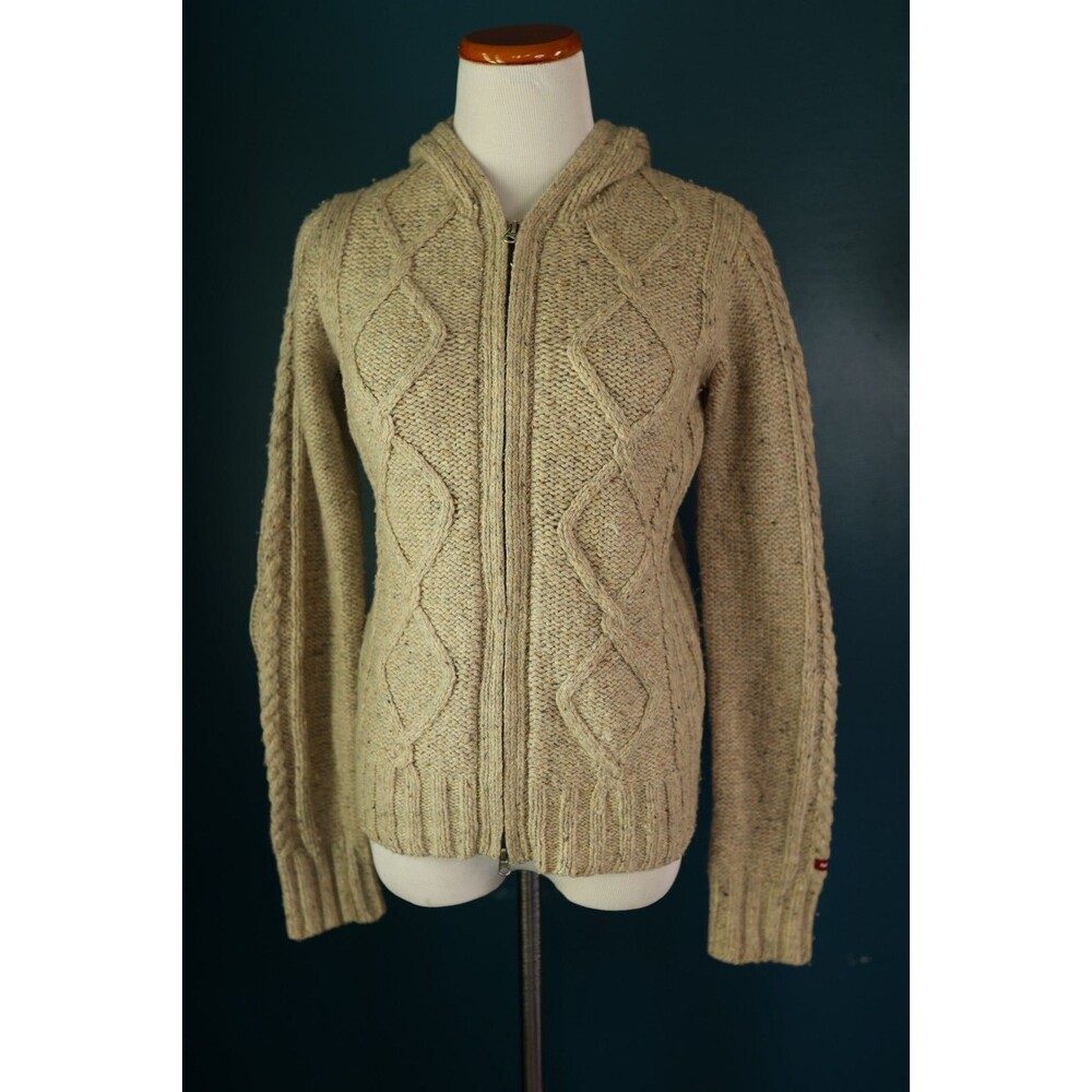 Vintage Y2K Hollister Wool Blend Cable Knit Hooded Preppy Academia Zip Sweater M